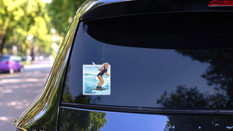 Wakeboarding Female Rider Sticker on a Rear Car Window (New) example