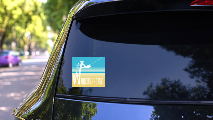 Wakeboarding Illustration Sticker on a Rear Car Window (New) example