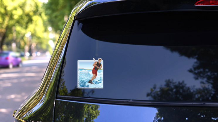 Wakeboarding Male Rider Sticker on a Rear Car Window (New) example