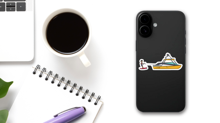 Wakeboarding With Boat Illustration Sticker on a Phone (New) example