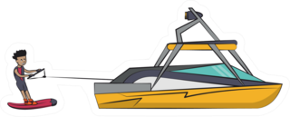 Wakeboarding With Boat Illustration Sticker