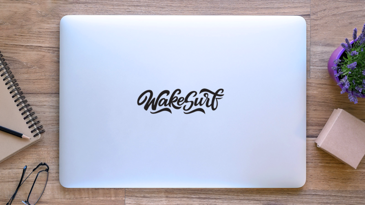 Wakesurf Lettering Sticker on a Laptop (New) example