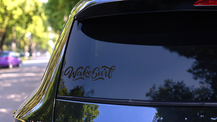 Wakesurf Lettering Sticker on a Rear Car Window (New) example