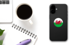Wales UK Rounded Country Flag Icon Sticker on a Phone (New) example