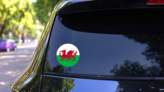 Wales UK Rounded Country Flag Icon Sticker on a Rear Car Window (New) example