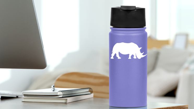 Walking Rhinoceros Sticker on a Water Bottle (New) example