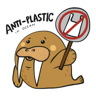 Walrus Anti-plastic In Ocean Cartoon Sticker