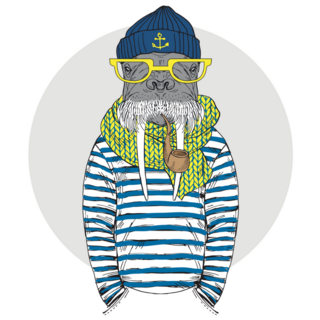 Walrus Hipster Sailor Illustration Sticker 