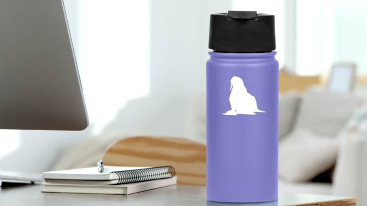 Walrus Silhouette Sticker on a Water Bottle (New) example