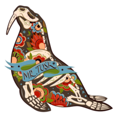 Walrus Skeletons With Floral Pattern Sticker 