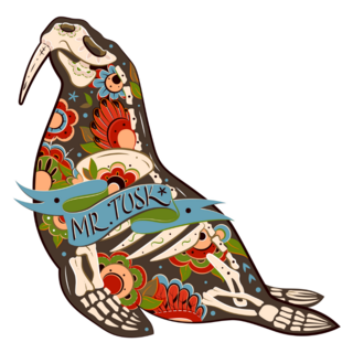 Walrus Skeletons With Floral Pattern Sticker 