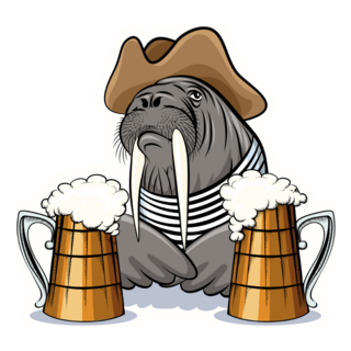 Walrus With Mugs Full Of Beer Sticker