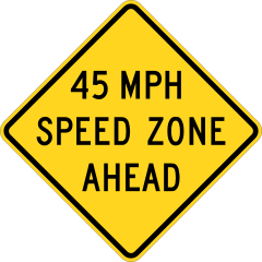 Warning 45 Mph Speed Zone Ahead Sticker