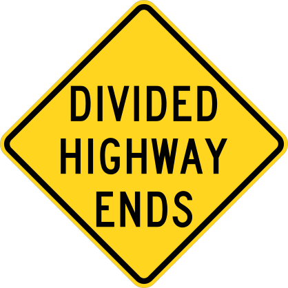 Warning Divided Highway Ends Sticker