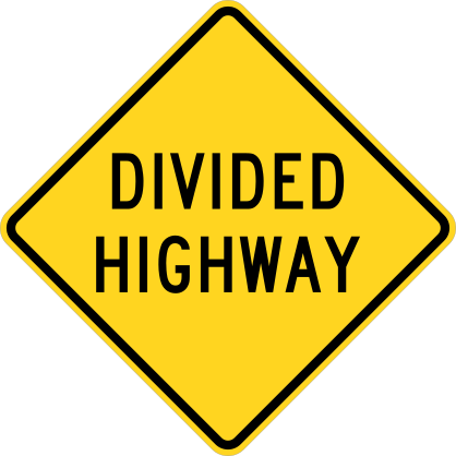Warning Divided Highway Sticker