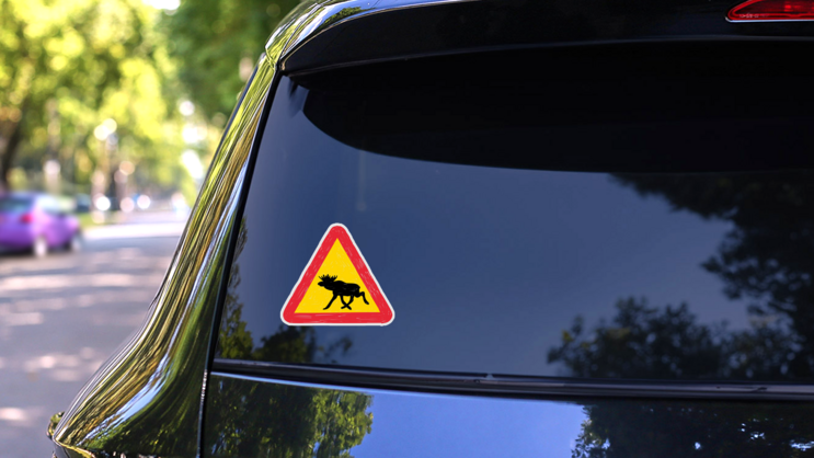 Warning For Moose Road Sign Sticker on a Rear Car Window (New) example