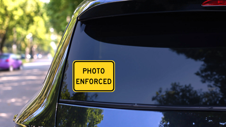Warning Photo Enforced Sticker on a Rear Car Window (New) example