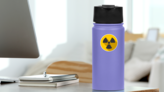 Warning Radioactive Sign Danger Symbol Sticker on a Water Bottle (New) example