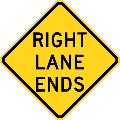 Warning Right Lane Ends Sticker