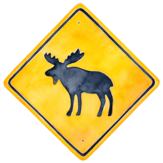 Warning Road Sign Illustration With Moose Vermont Sticker