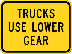 Warning Trucks Use Low Gear Sticker