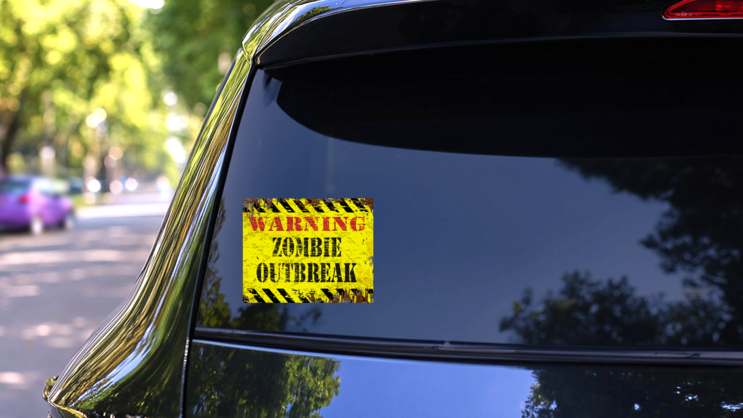 Warning Zombie Outbreak Sticker on a Rear Car Window (New) example