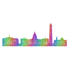 Washington Dc City Skyline Silhouette - Multicolor Line Art Sticker