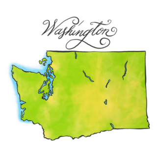 Washington Map Detailed Illustration and Lettering Sticker