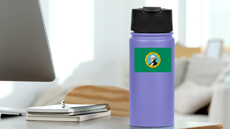 Washington Wa State Flag Sticker on a Water Bottle (New) example