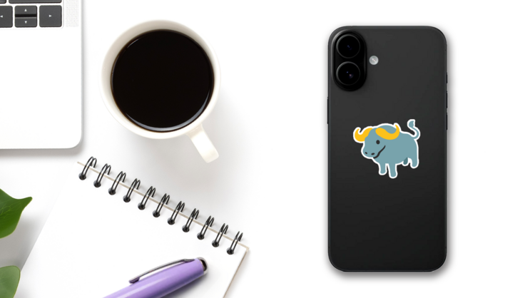 Water Buffalo Cartoon Character Sticker on a Phone (New) example