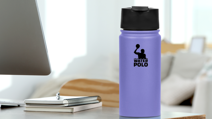 Water Polo Player With Text Sticker on a Water Bottle (New) example