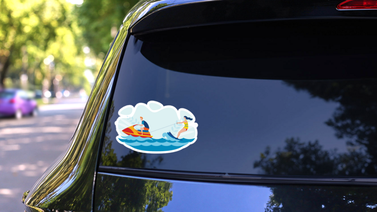 Water Skiing Entertainment Illustration Sticker on a Rear Car Window (New) example