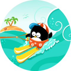 Water Skiing Penguin Illustration Sticker