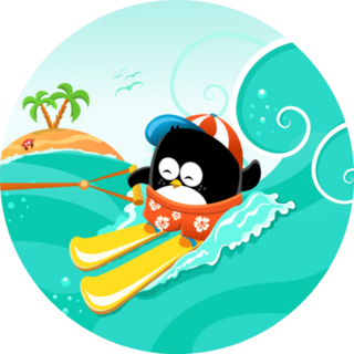Water Skiing Penguin Illustration Sticker