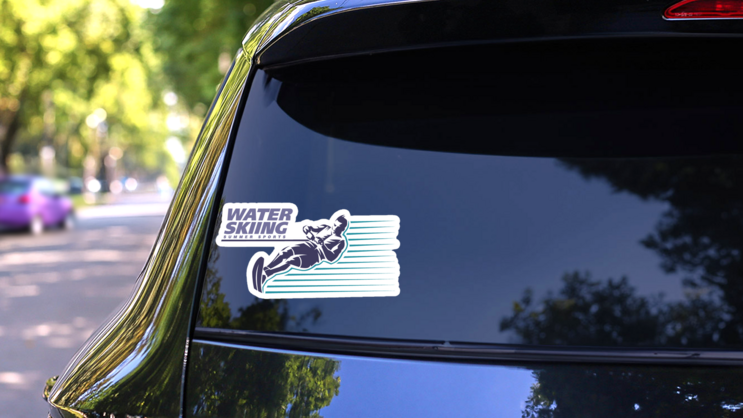 Water Skiing. Sport Emblem Sticker on a Rear Car Window (New) example