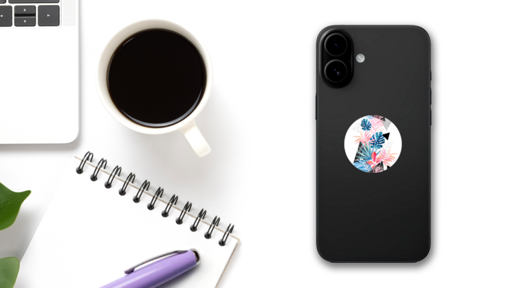 Watercolor Abstract Leaf Painting Modern Art Illustration Sticker on a Phone (New) example