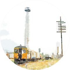 Watercolor Art Painted Of Old Train On Railway Sticker