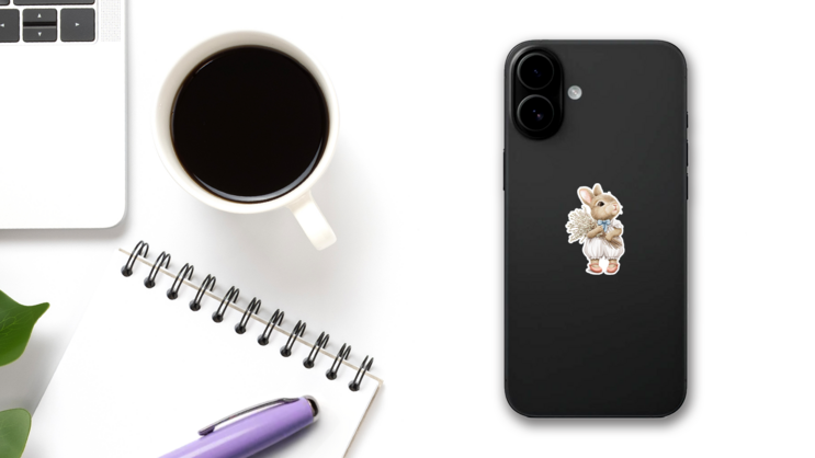 Watercolor Baby Bunny Sticker on a Phone (New) example