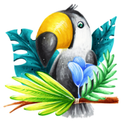 Watercolor Bird Toucan Monstera Leaf Sticker 