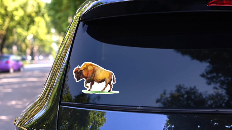 Watercolor Bison Buffalo Sticker on a Rear Car Window (New) example