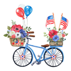 Watercolor Blue Patriotic Bicycle With Us Flags & Flowers Sticker