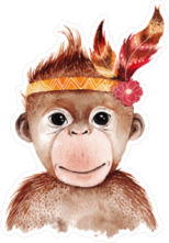 Watercolor Boho Monkey With Feathers Sticker
