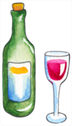 Watercolor Bottle And Glass Of Red Wine Sticker