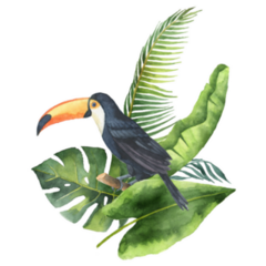 Watercolor Bouquet Of Tropical Leaves Toucan Sticker