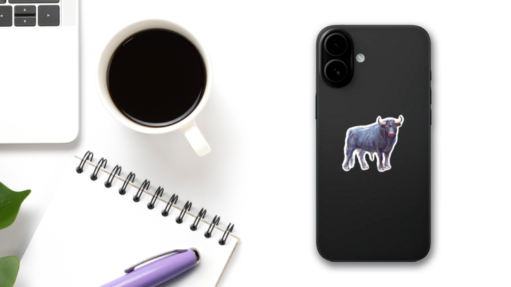 Watercolor Buffalo Sticker on a Phone (New) example