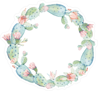 Watercolor Cactus Flowers Circle Border Sticker
