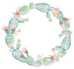 Watercolor Cactus Flowers Circle Border Sticker
