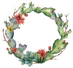 Watercolor Cactus Wreath With Flowers Sticker