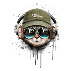 Watercolor Cat Listening To Music Illustration Sticker