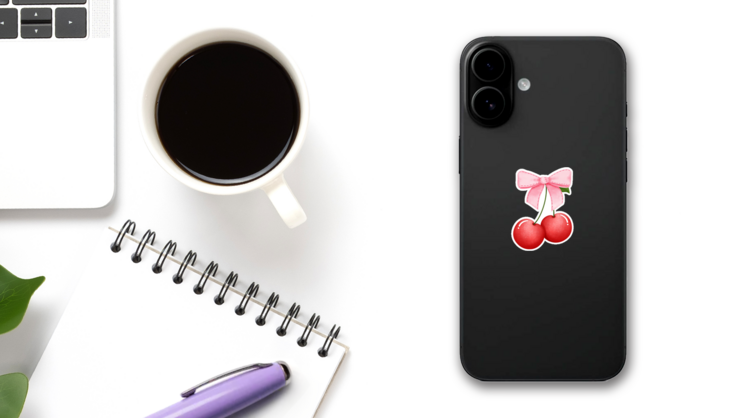 Watercolor Cherries Sticker on a Phone (New) example